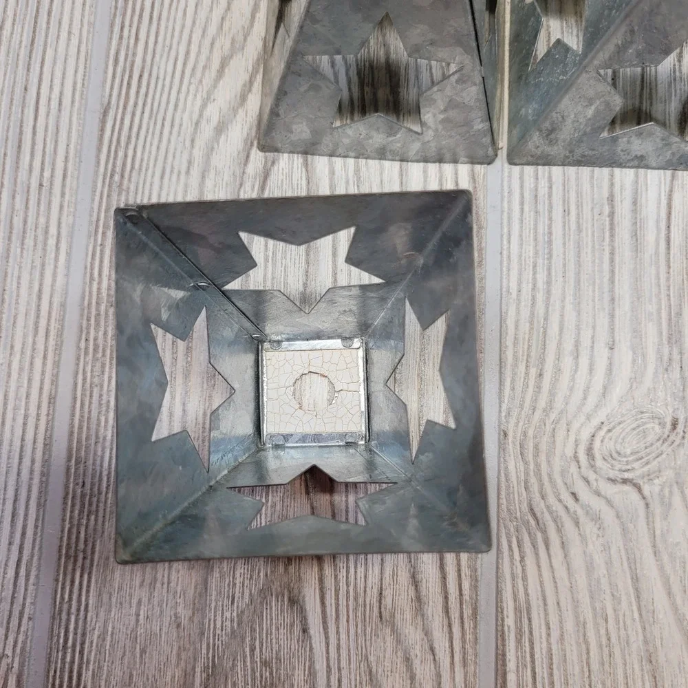 Set of 12 Galvanized Metal Star Cutout Lanterns Rustic Farmhouse Decor 2.5 Inch‎